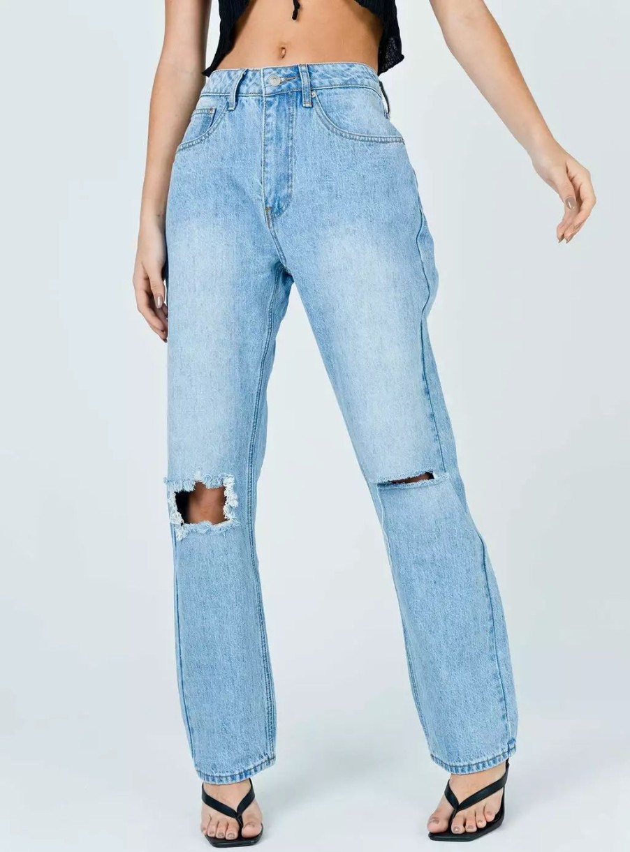 Jeans * | Princess Polly Fairmount Straight Leg Jean Light Wash Denim