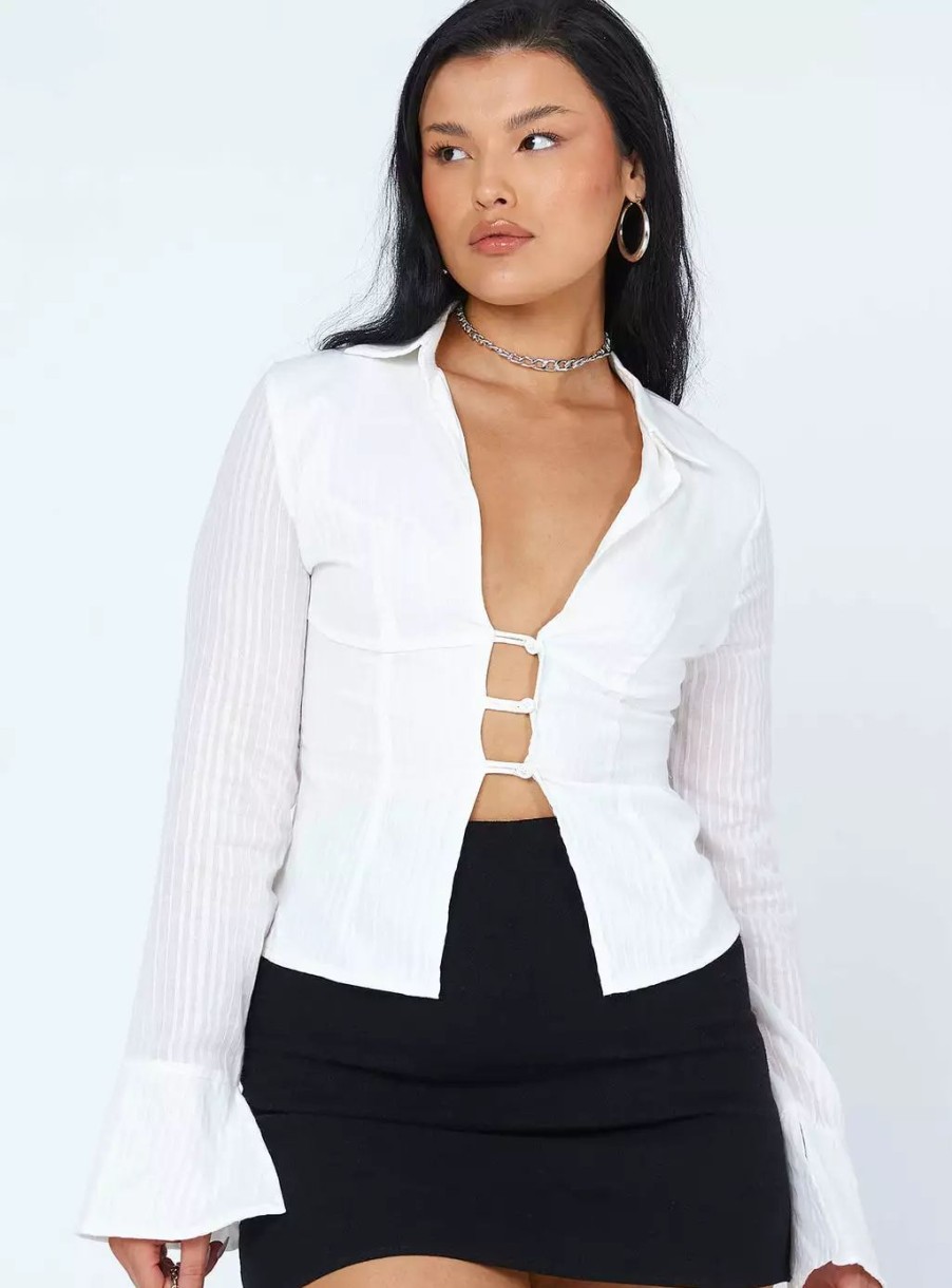 Woven Tops * | Princess Polly Nial Long Sleeve Top White