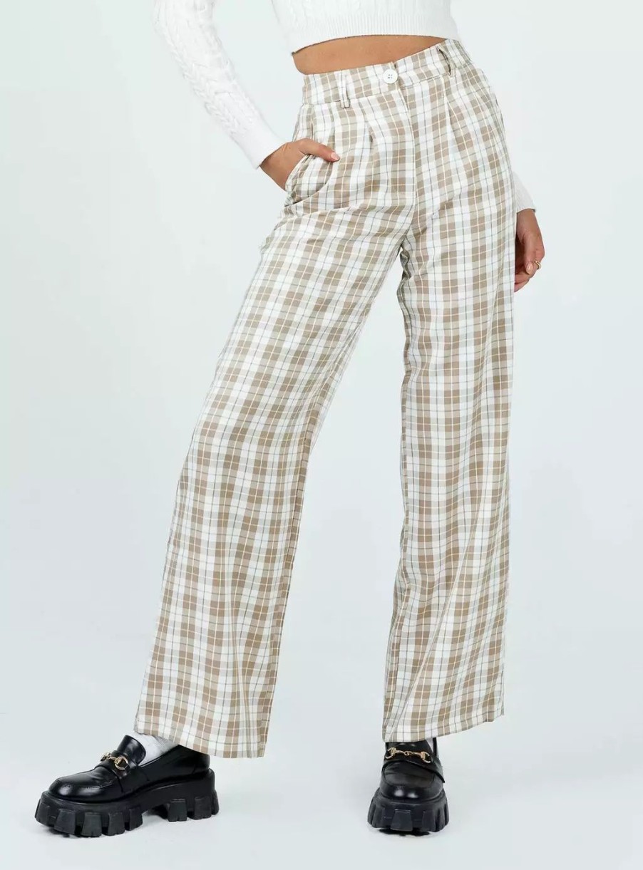 Pants * | Princess Polly Archer Pants Beige Plaid