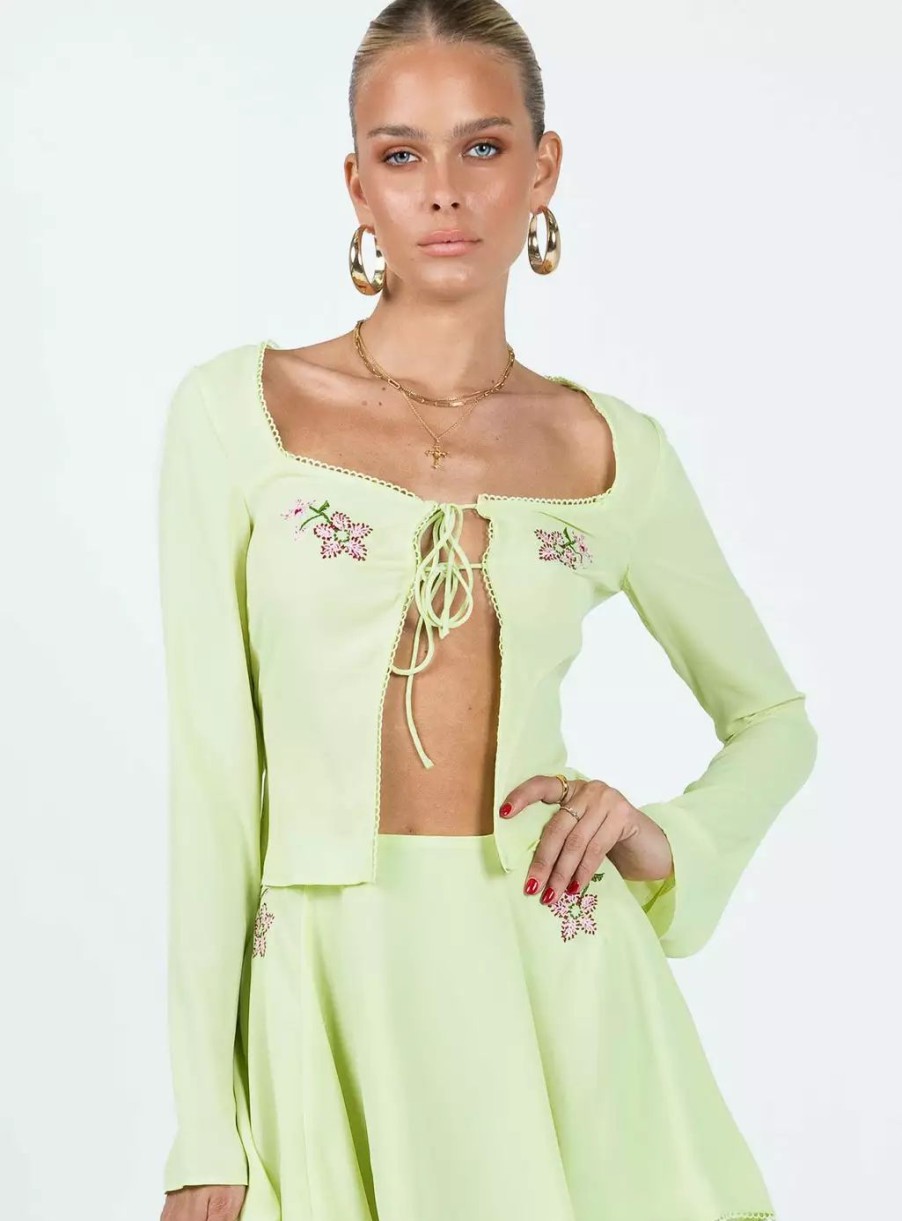 Woven Tops * | Princess Polly Lower Impact Saleya Long Sleeve Top Green