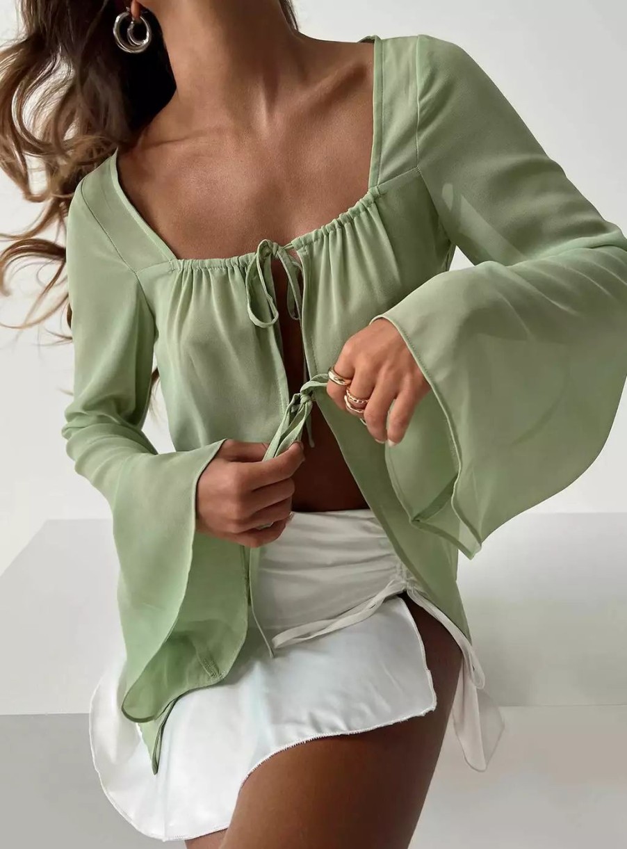 Woven Tops * | Princess Polly Avona Long Sleeve Top Green