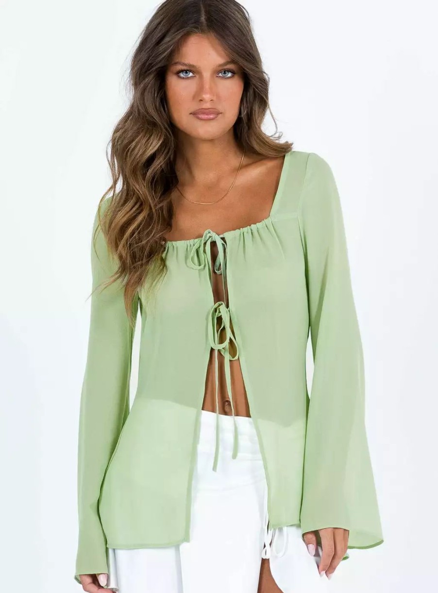 Woven Tops * | Princess Polly Avona Long Sleeve Top Green