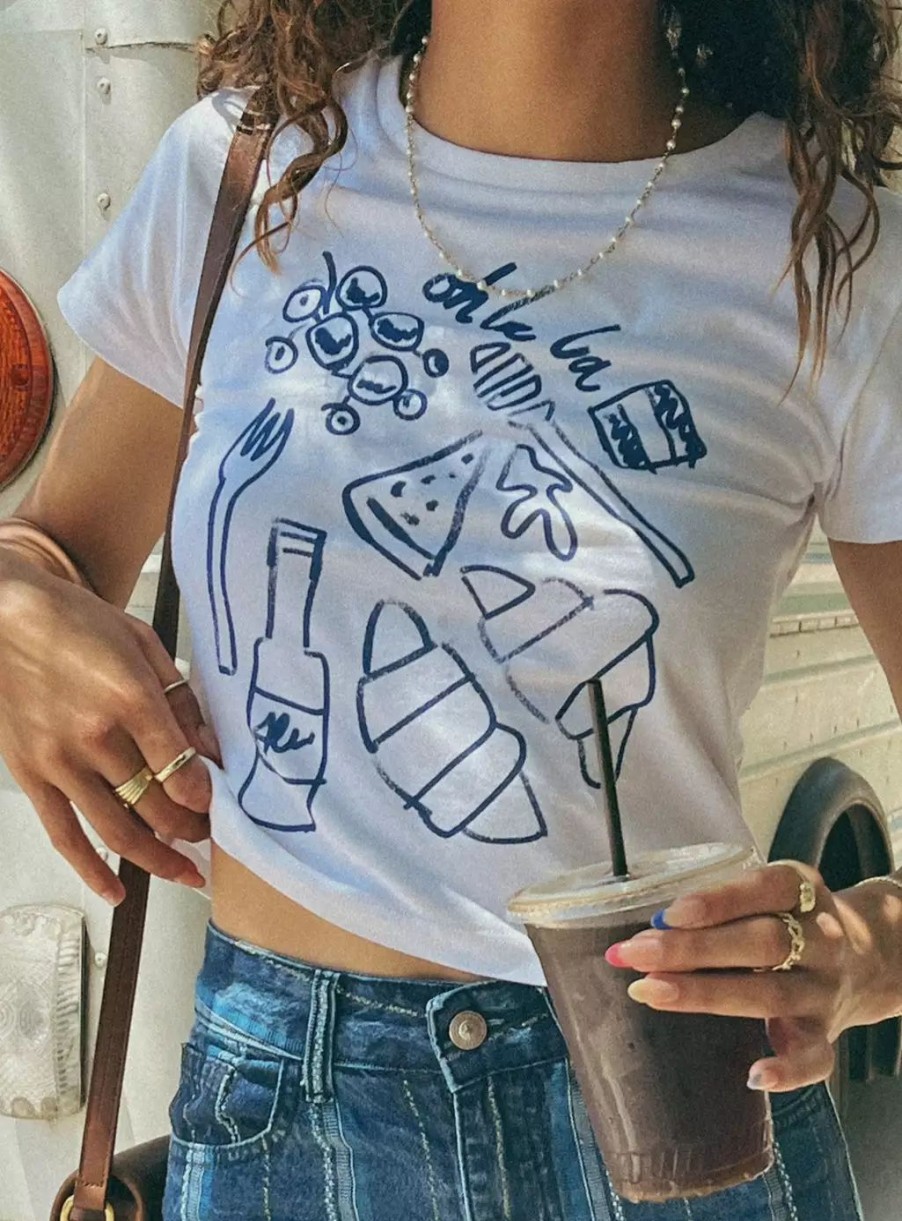 Graphic Tops * | Princess Polly Lower Impact Continental Breakfast Tee White