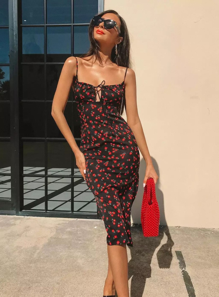 Maxi & Midi Dresses * | Princess Polly Noda Midi Dress Black/Red