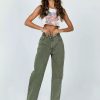 Jeans * | Princess Polly Holly Asymmetric Straight Leg Jean Green Denim