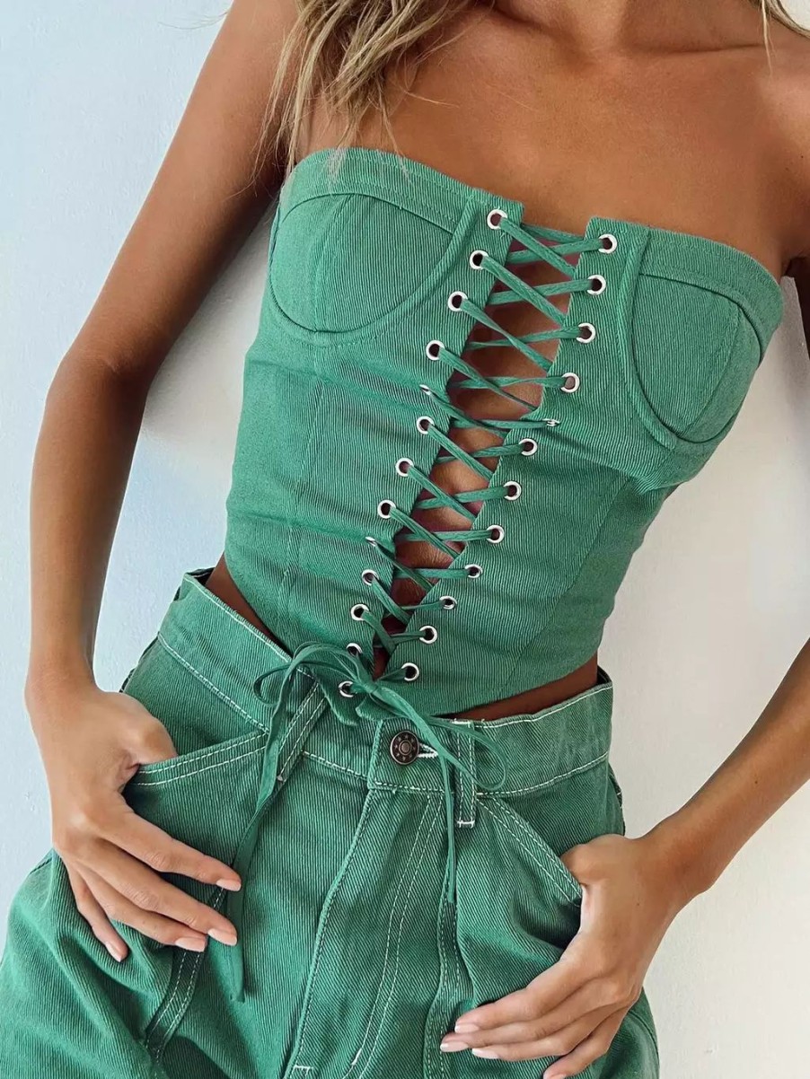 Woven Tops * | Lioness East Gate Corset Forest Green