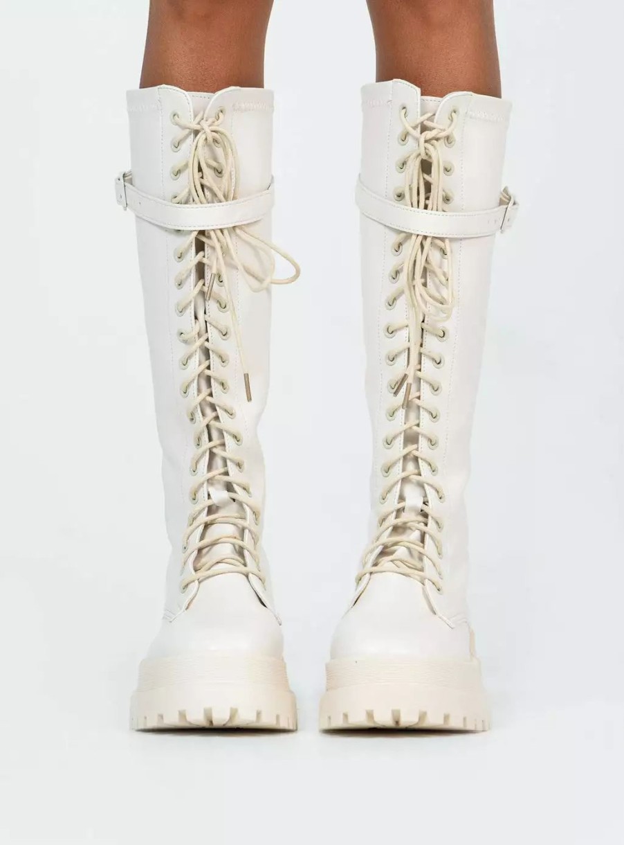 Boots * | Princess Polly Fulton Lace Up Boots Cream