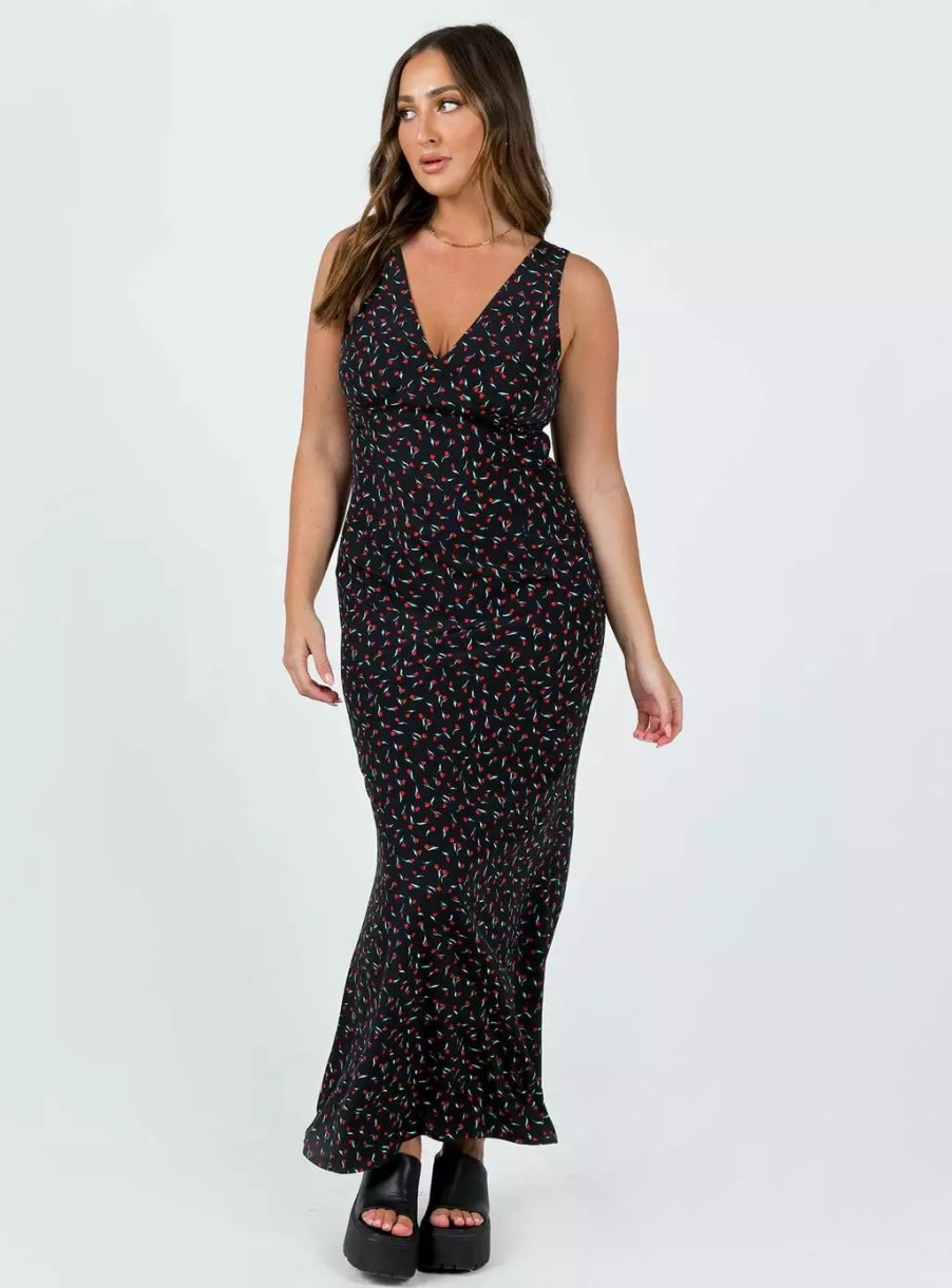 Maxi & Midi Dresses * | Princess Polly Garrick Maxi Dress Black / Red