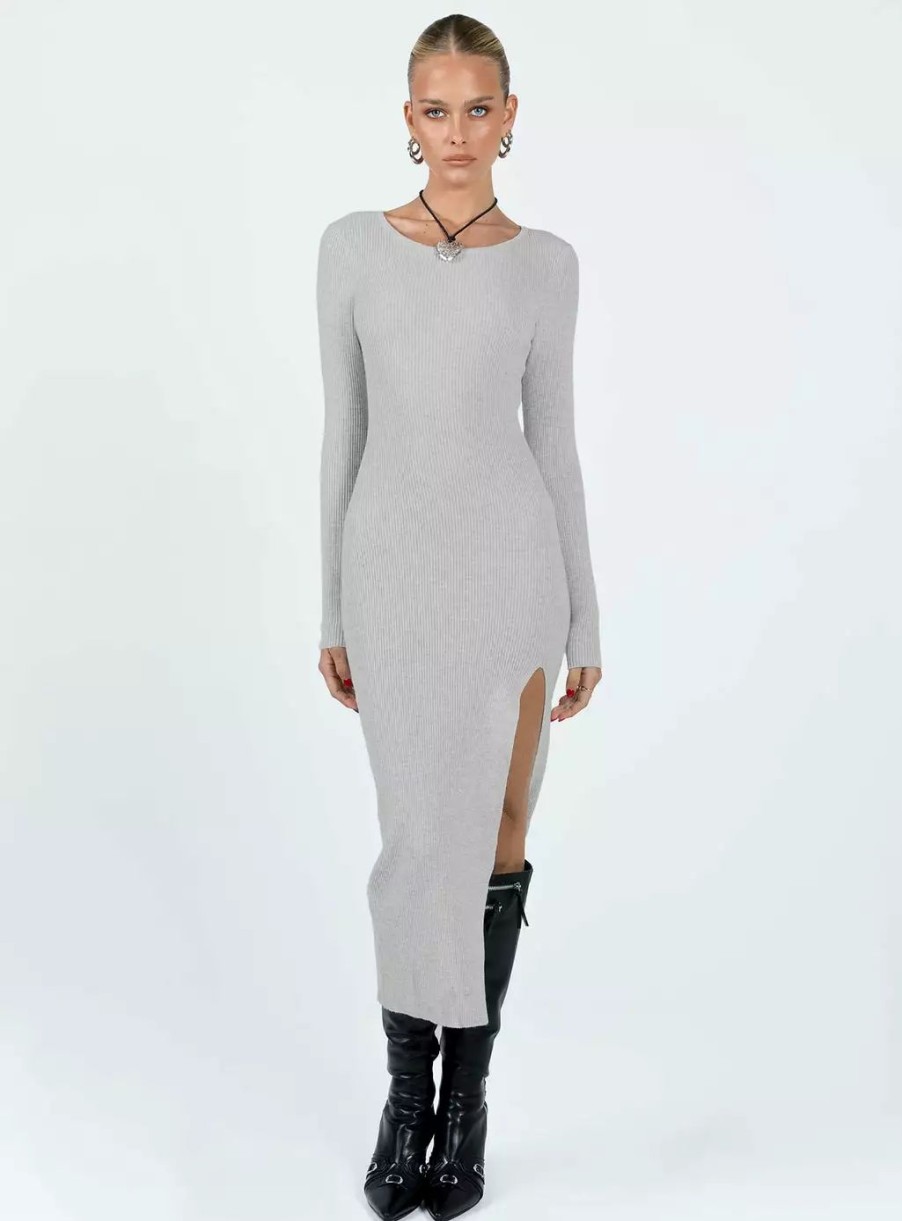 Maxi & Midi Dresses * | Princess Polly Lower Impact Fitro Long Sleeve Maxi Dress Grey