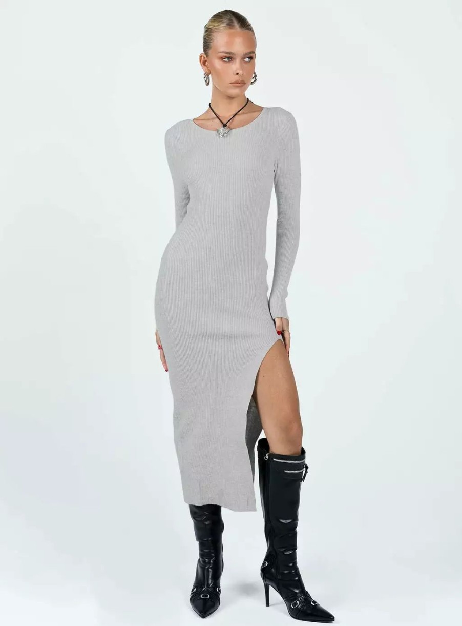 Maxi & Midi Dresses * | Princess Polly Lower Impact Fitro Long Sleeve Maxi Dress Grey