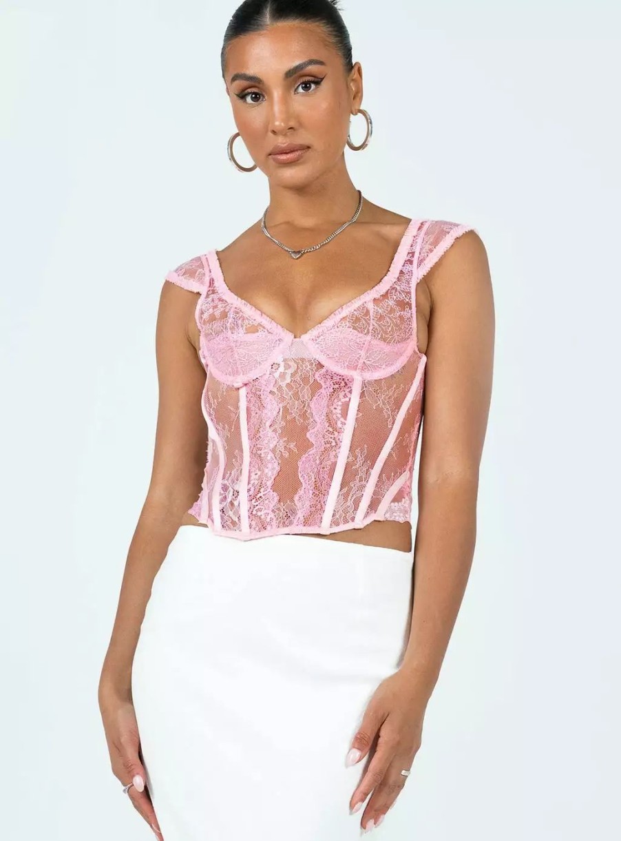 Woven Tops * | Lioness Some Like It Hot Lace Corset Pink