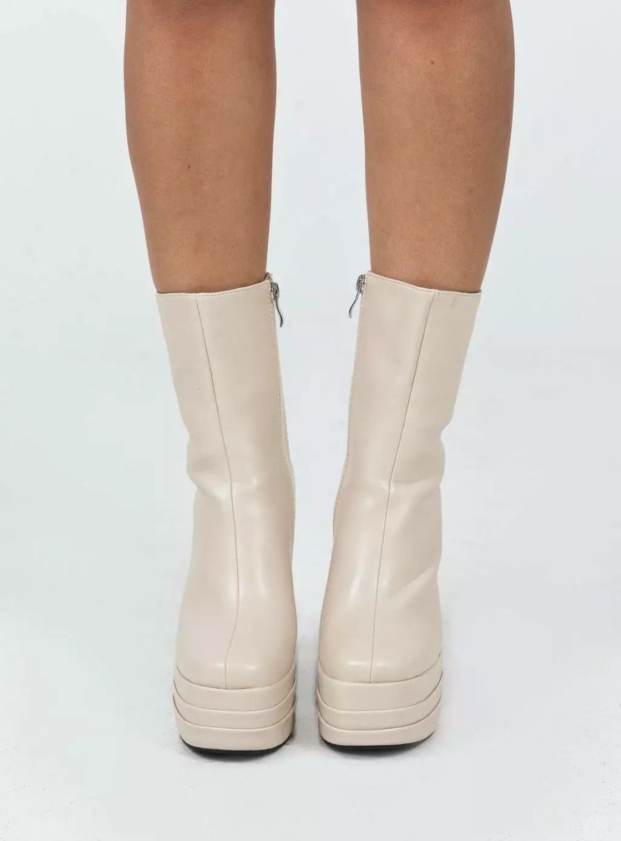 Boots * | Princess Polly Ricardo Platform Ankle Boots Cream