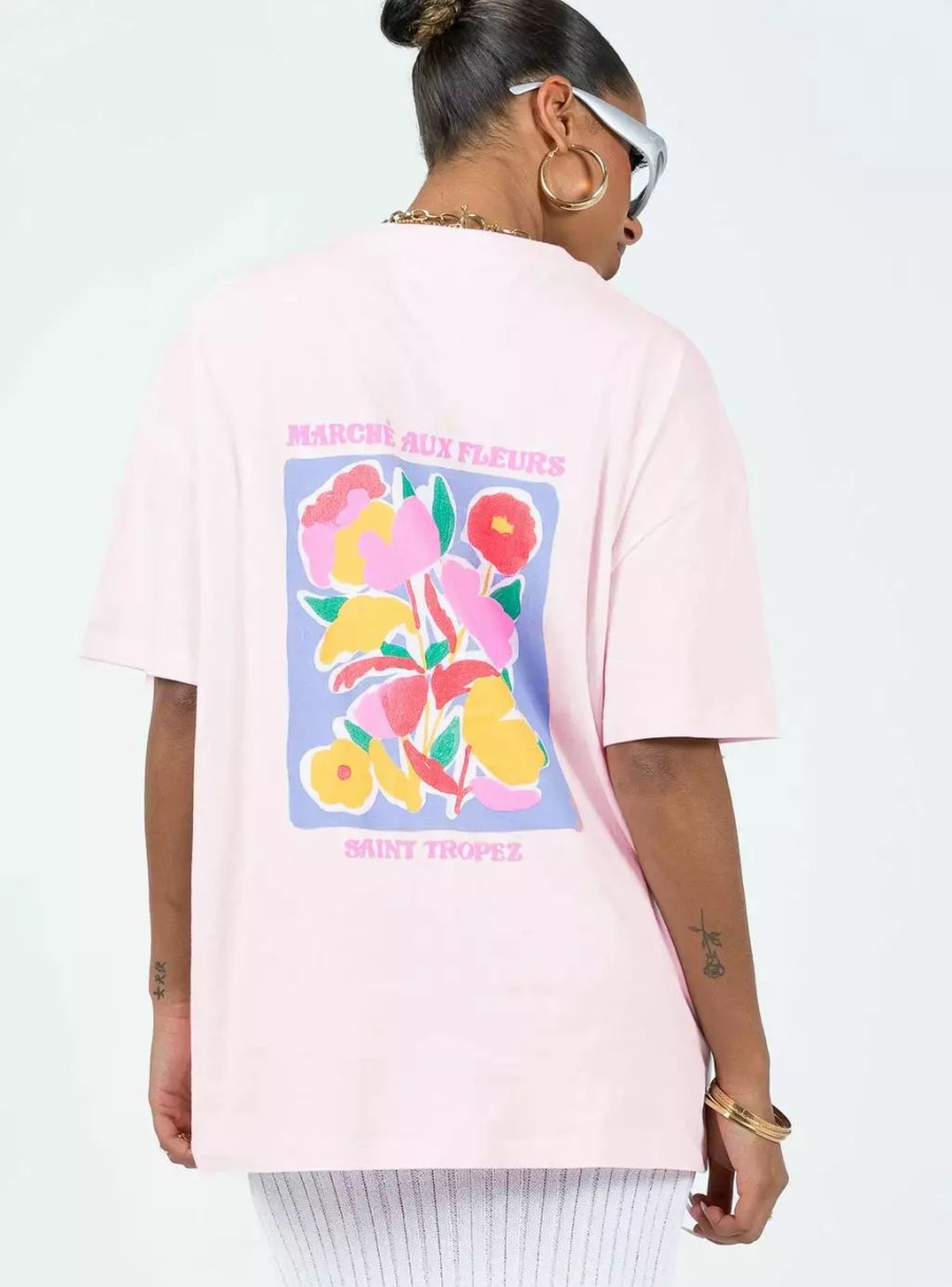 Graphic Tops * | Princess Polly Lower Impact Flower Market Oversized Tee Pink