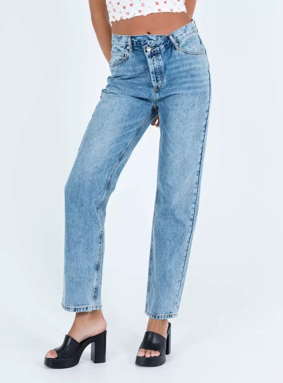 Jeans * | Princess Polly Tall Holly Asymmetric Straight Leg Jean Light Wash Tall