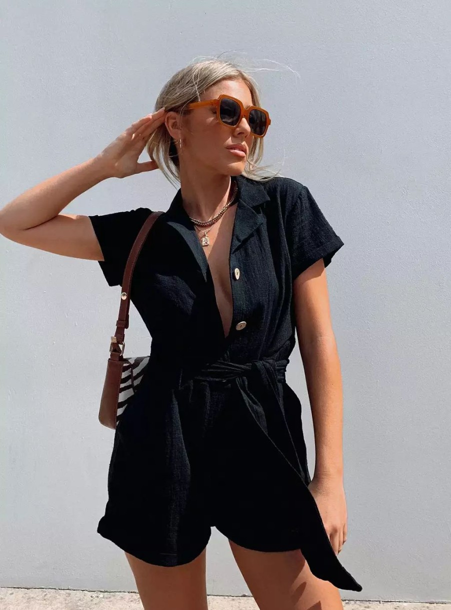 Playsuits * | Princess Polly Ashens Romper Black