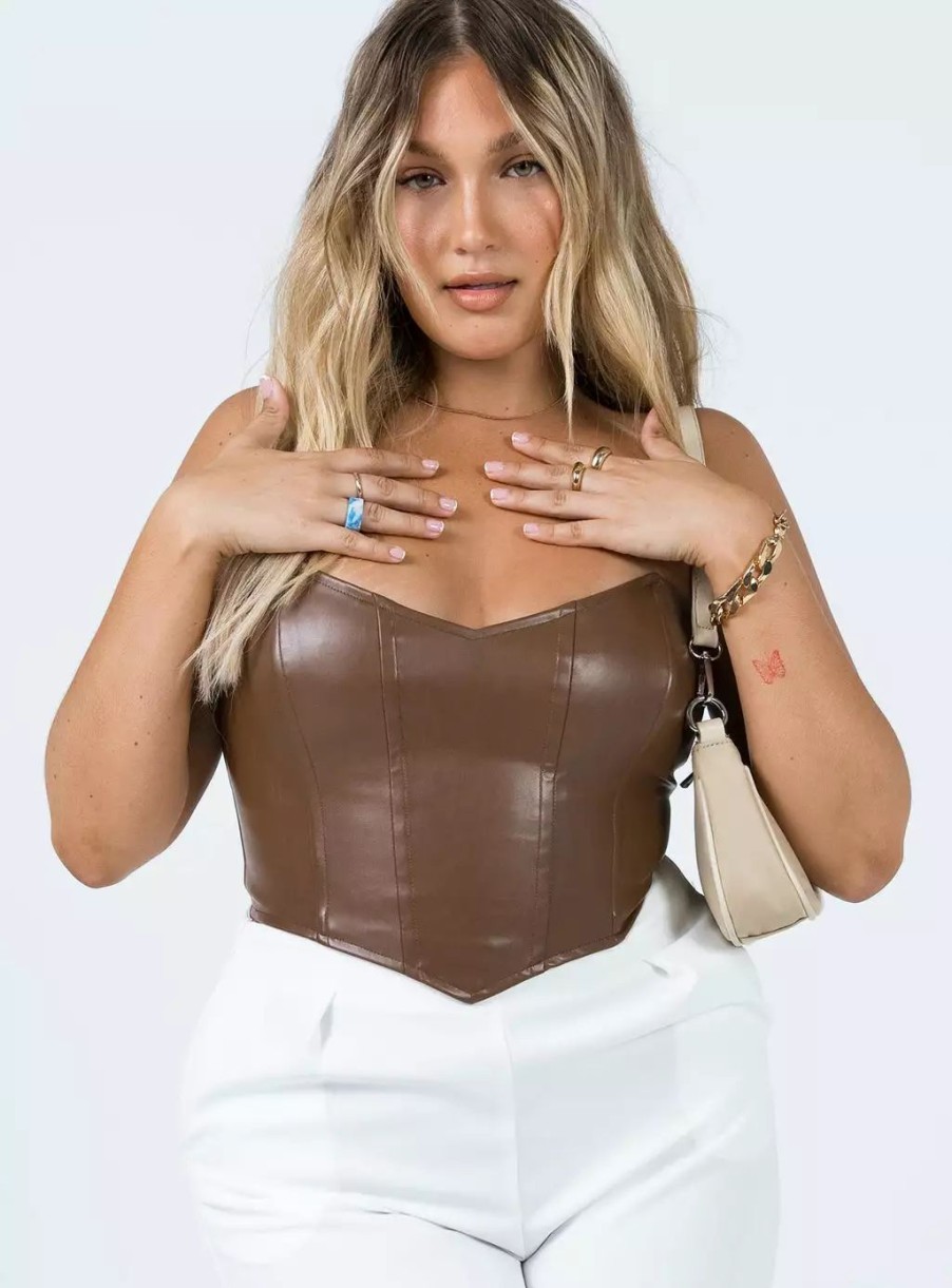 Woven Tops * | Princess Polly Jessica Pu Bustier Brown