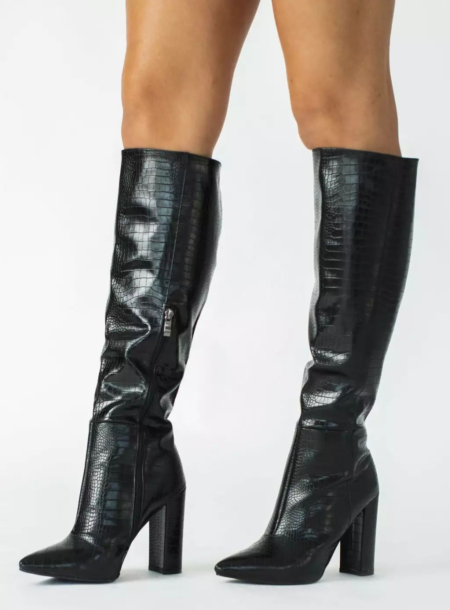 Boots * | Billini Milla Croc Knee High Boot Black