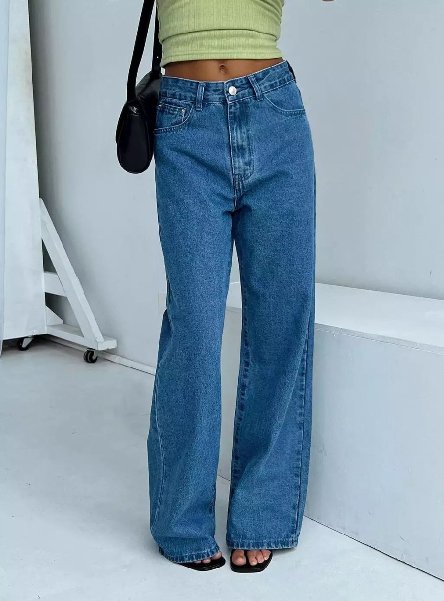 Jeans * | Princess Polly Eugarie Wide Leg Jeans Mid Wash Denim