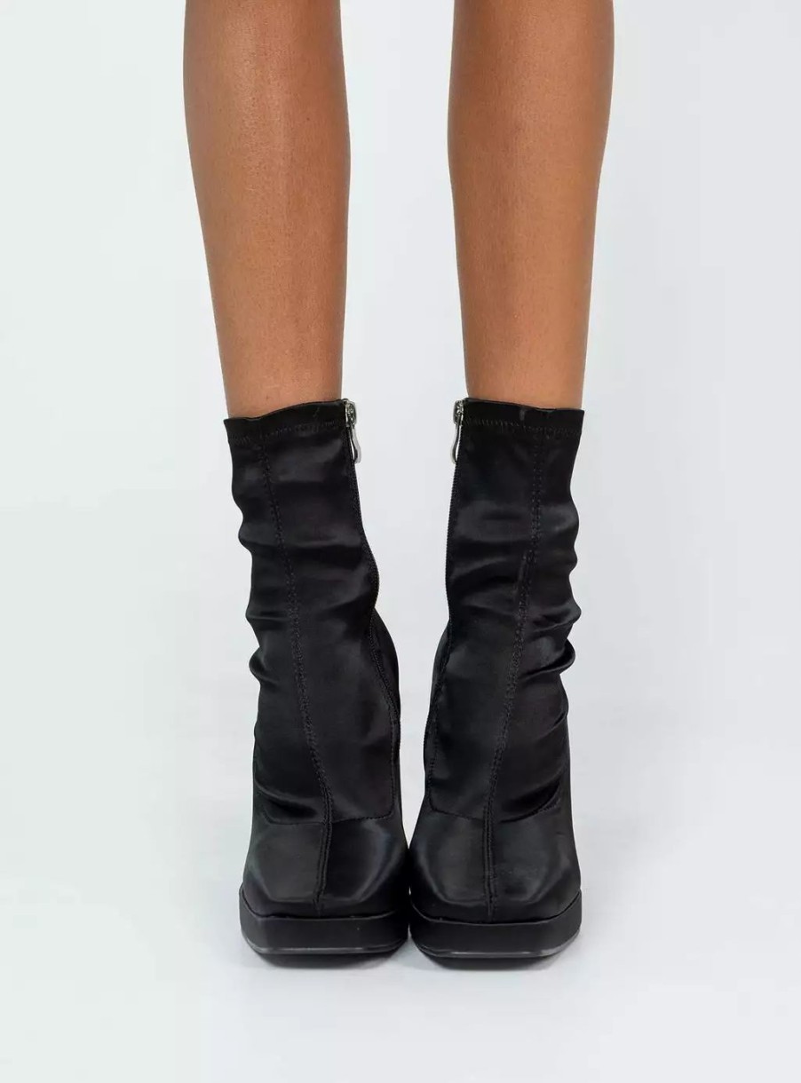 Boots * | Princess Polly Highway Satin Ankle Boots Black