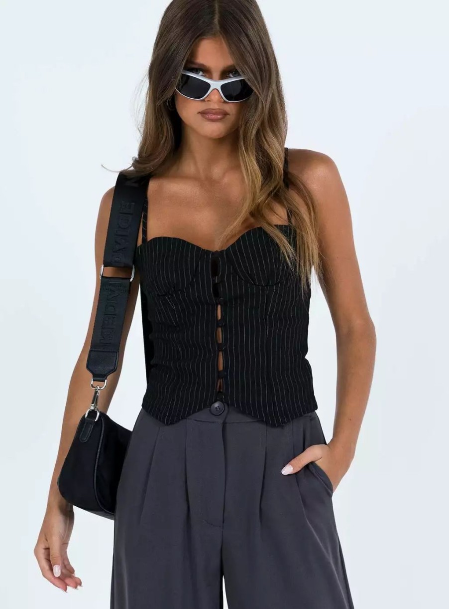 Woven Tops * | Princess Polly Archette Corset Vest Black Pinstripe