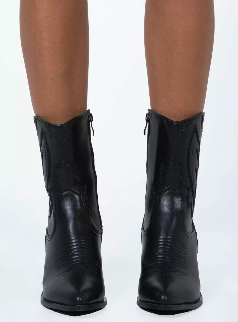 Boots * | Princess Polly Dominique Cowboy Boots Black