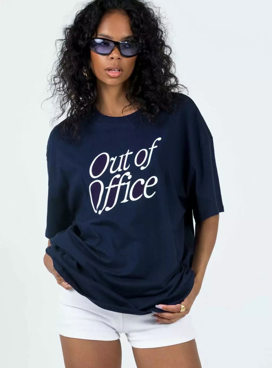 Graphic Tops * | Princess Polly Lower Impact Out Of Office Tee Blue