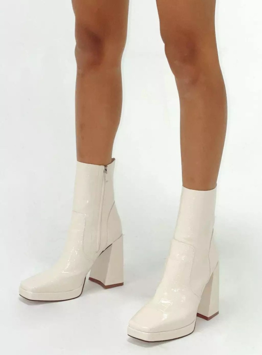 Boots * | Princess Polly Jamie Croc Platform Boots Cream