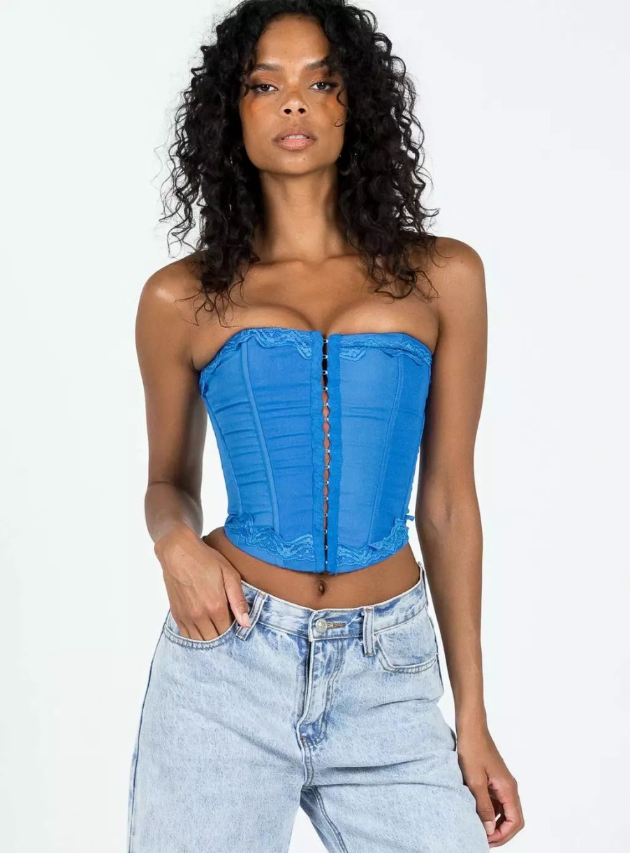 Woven Tops * | Princess Polly Lower Impact Yamie Bustier Top Blue