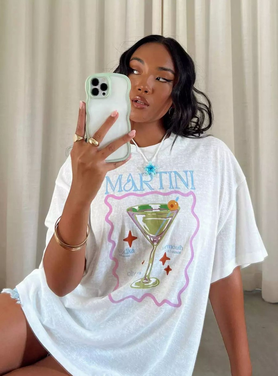 Graphic Tops * | Princess Polly Lower Impact Martini Oversized Tee White