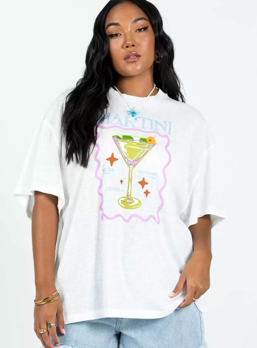 Graphic Tops * | Princess Polly Lower Impact Martini Oversized Tee White