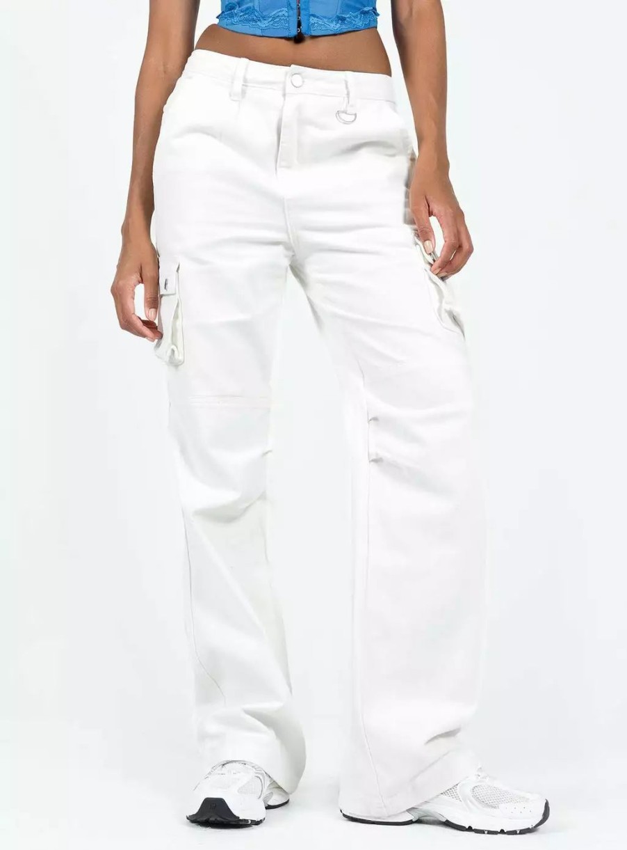 Jeans * | Princess Polly Paige Mid Rise Cargo Jean White