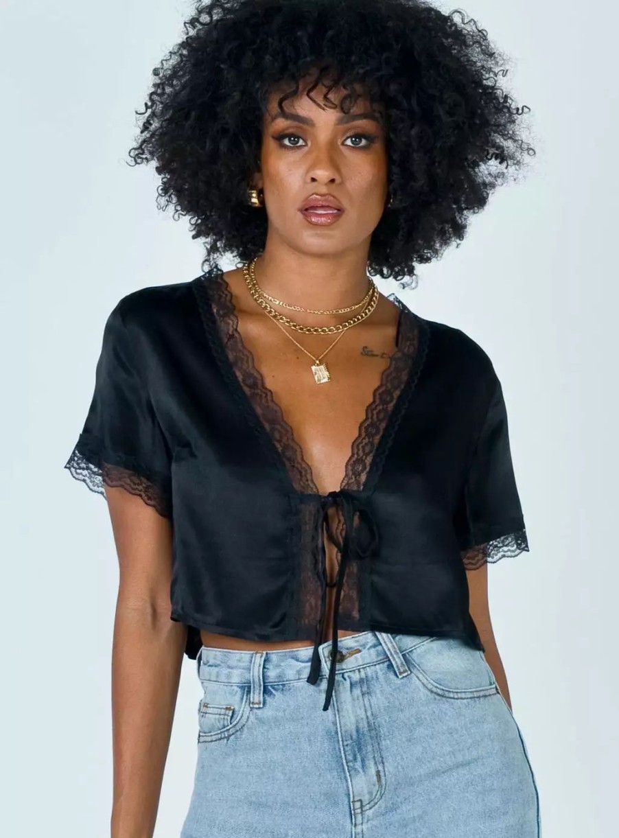 Woven Tops * | Princess Polly Vintage Tie Up Top Black