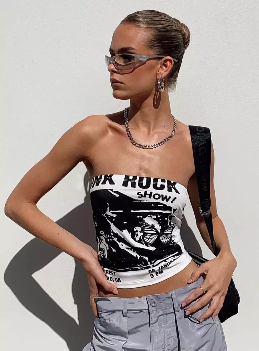 Graphic Tops * | Princess Polly Punk Rock Strapless Top White