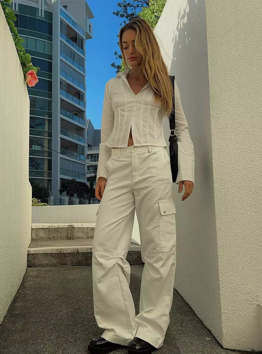 Pants * | Princess Polly Fallout Mid Rise Cargo Pants White