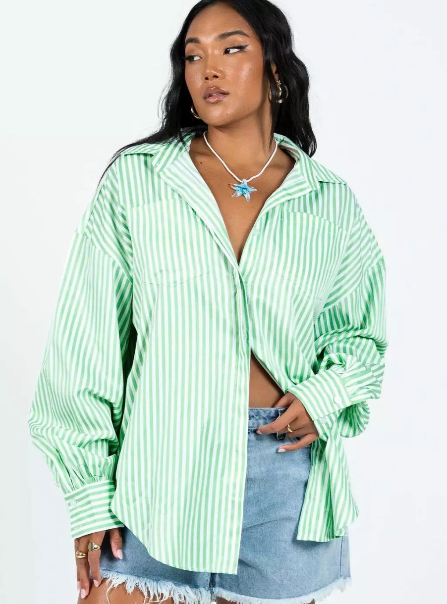 Woven Tops * | Princess Polly Swindon Shirt Green Stripe