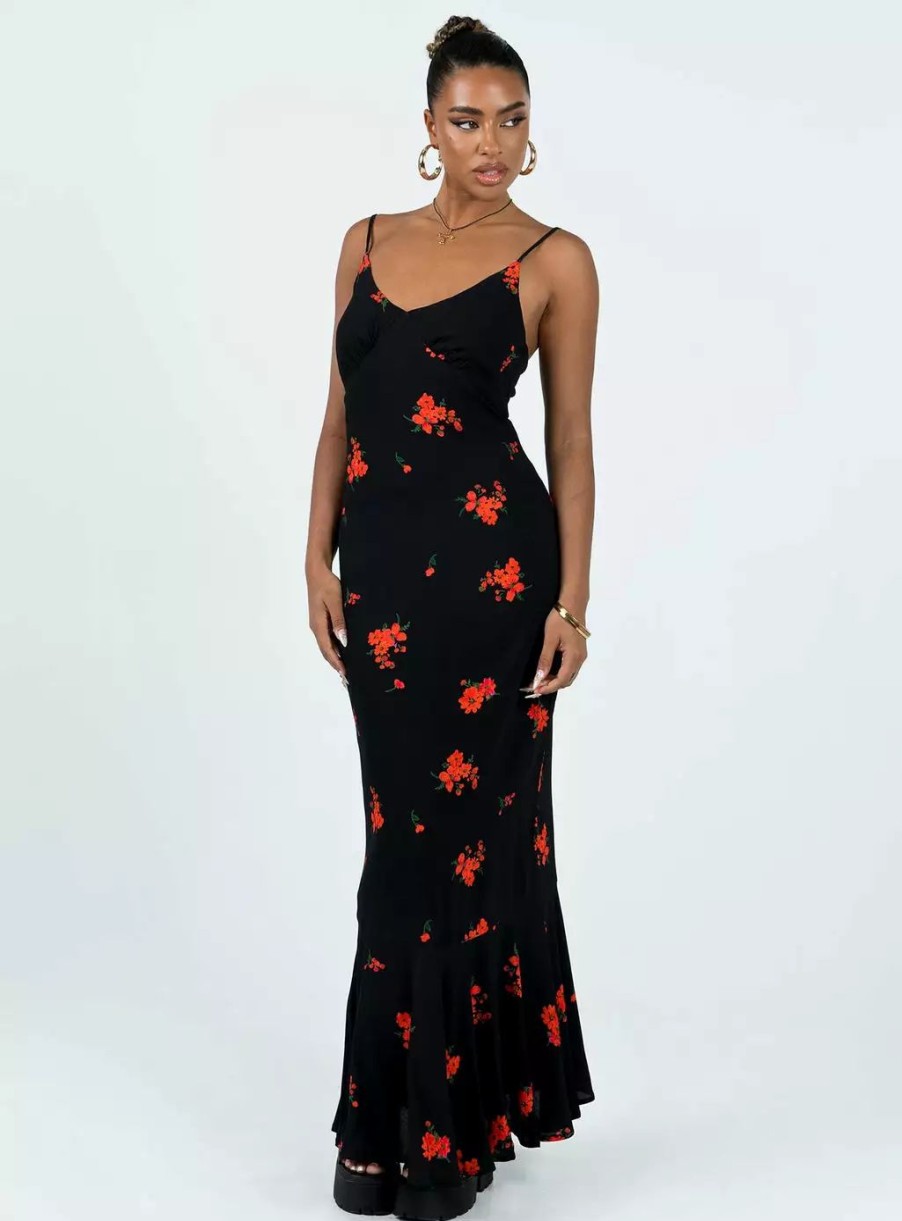 Maxi & Midi Dresses * | Princess Polly Lower Impact Lucan Maxi Dress Black / Red