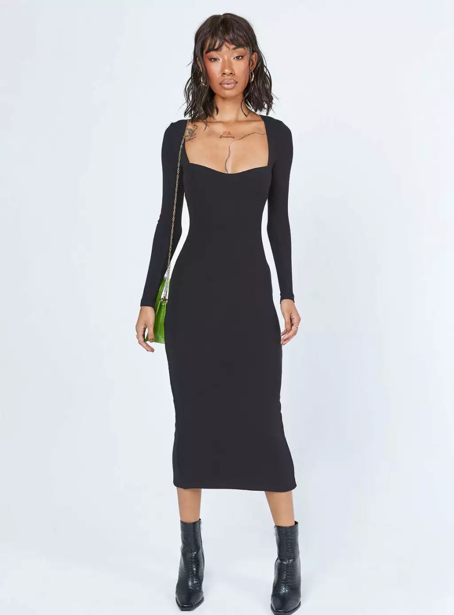 Maxi & Midi Dresses * | Princess Polly Nolan Midi Dress Black