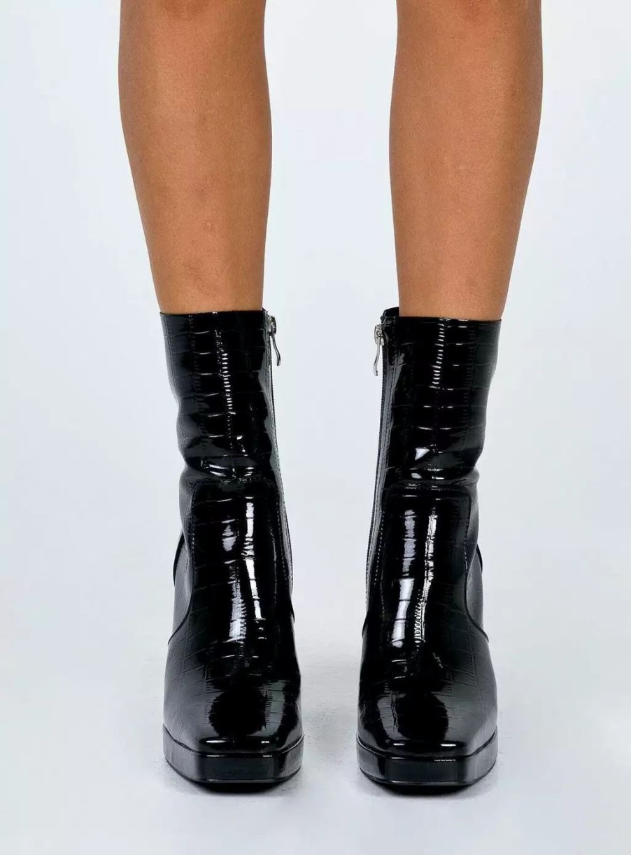 Boots * | Princess Polly Jamie Croc Platform Boots Black